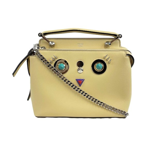 Fendi -DotCom Faces Convertible Small Yellow Satchel - Top Handle w/ Chain Strap - Picture 1 of 16